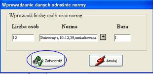 Wprowadzanie danych odnośnie normy -program dla dietetyka